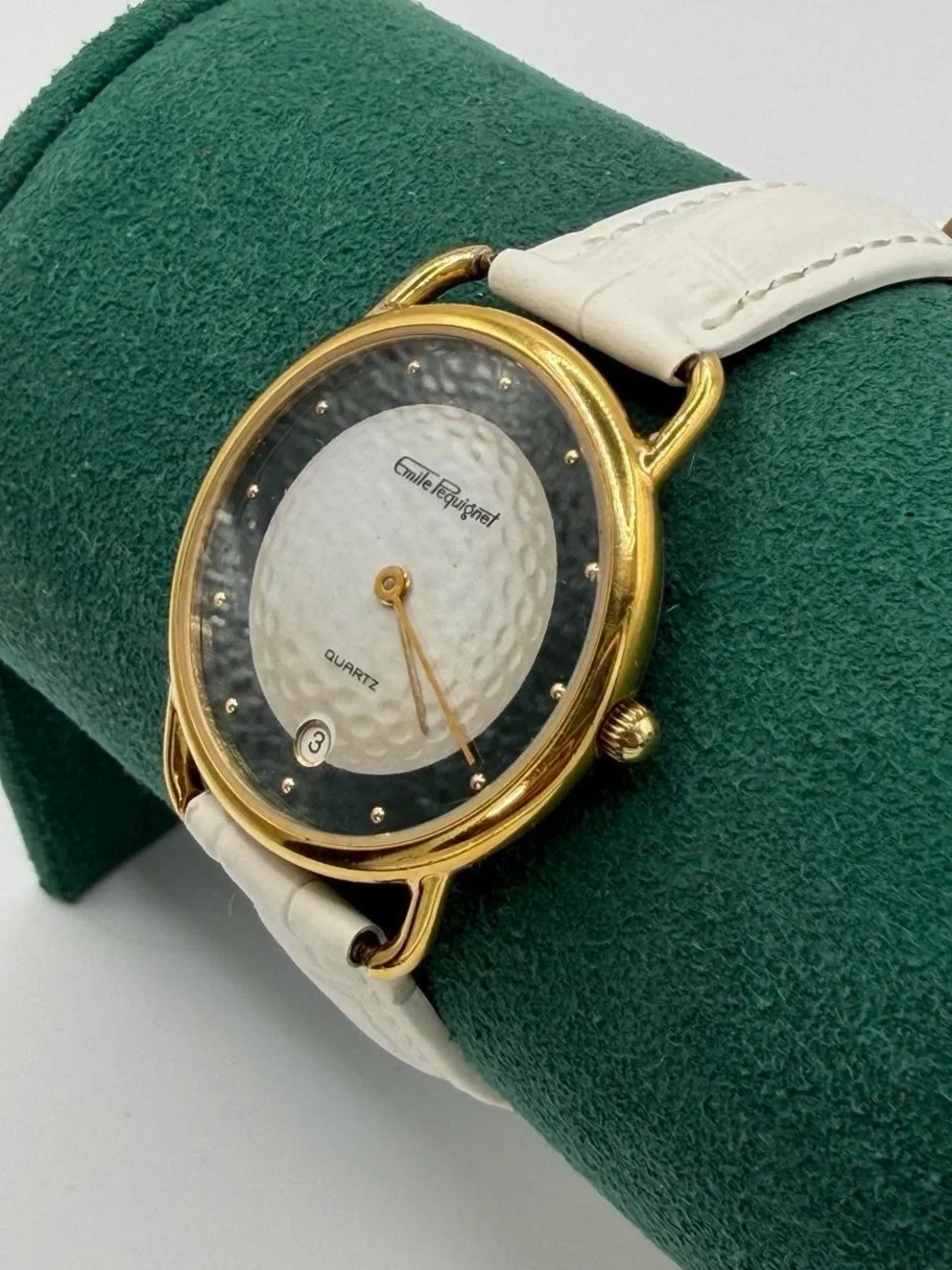 White Dial Gold-Tone Quartz Watch with White Strap